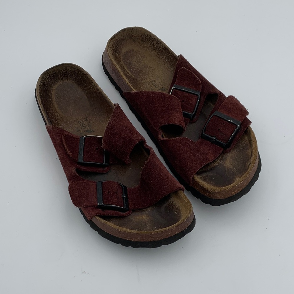 Birkenstock Suede Two-Strap Sandals in Burgundy